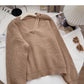 Korean design personalized V-neck hollowed out long sleeves look thin  6128