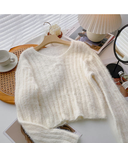 Korean loose V-neck Mohair top  5934