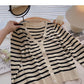 Long sleeve knitted stripe coat casual V-neck top  6518