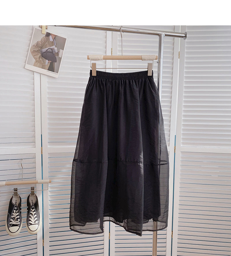 Korean version of slim and long A-line skirt with vertical feeling  5810