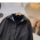 Niche design fashion stitching short Denim Long Sleeve Shirt 6330