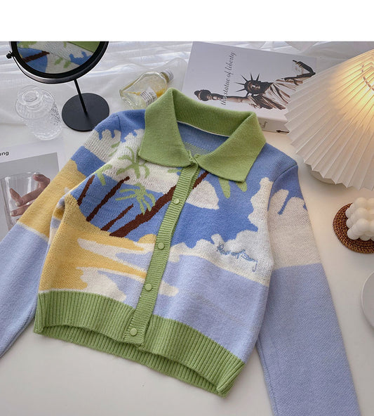 Farblich passender Landschafts-Ölgemälde-Pullover 6509