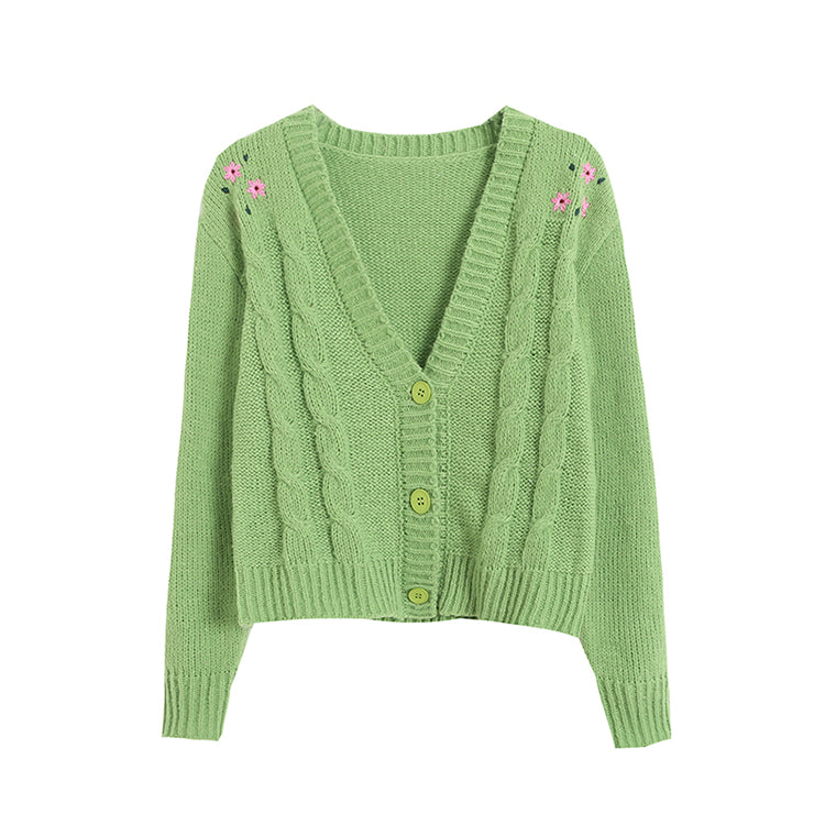 Kurzer Cardigan mit Blumenstickerei und V-Ausschnitt 7396