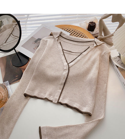 Schlankes Design mit personalisiertem Revers-Langarm-Pullover Top 6604