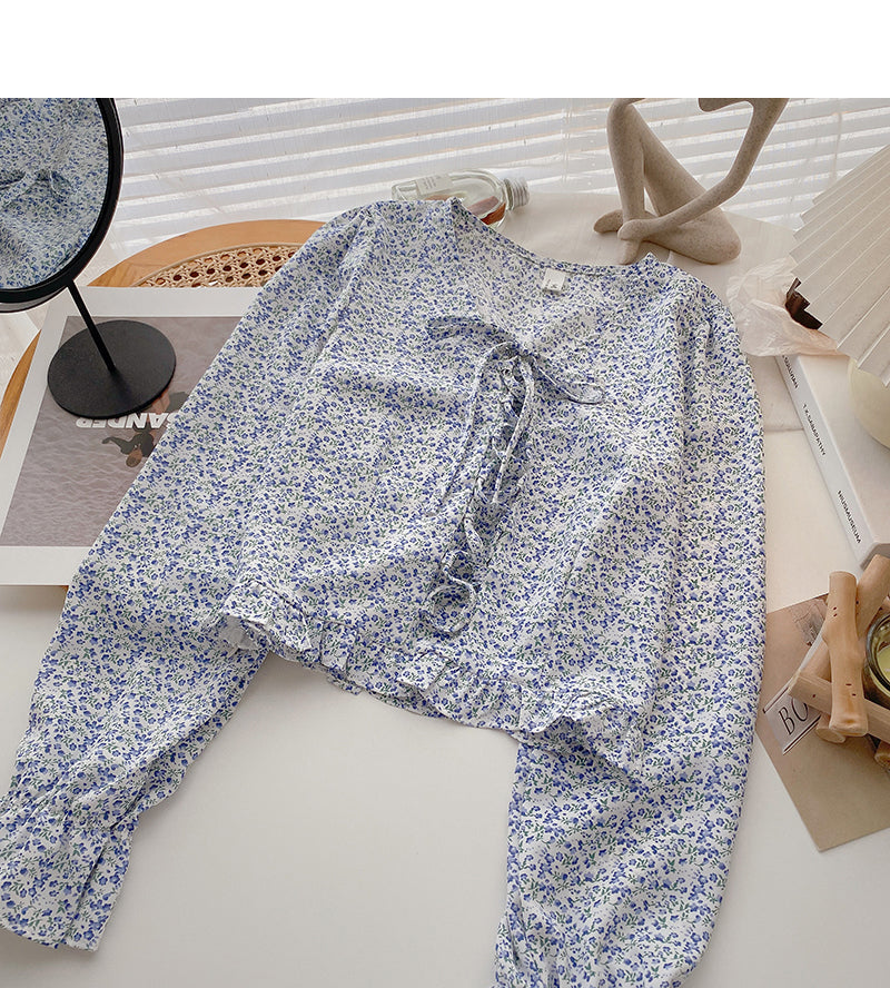 Korean version thin, sweet and gentle small broken flower top  6363