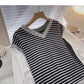 Contrast stripe V-Neck long sleeve shirt  6315