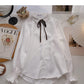 Collegiate lace up Lapel shirt casual long sleeve top  6356