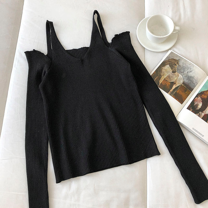 Schulterfreier Pullover mit langen Ärmeln und schmaler Passform für Damen 6462