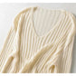 Sweet and versatile loose V-neck linen sweater  7397