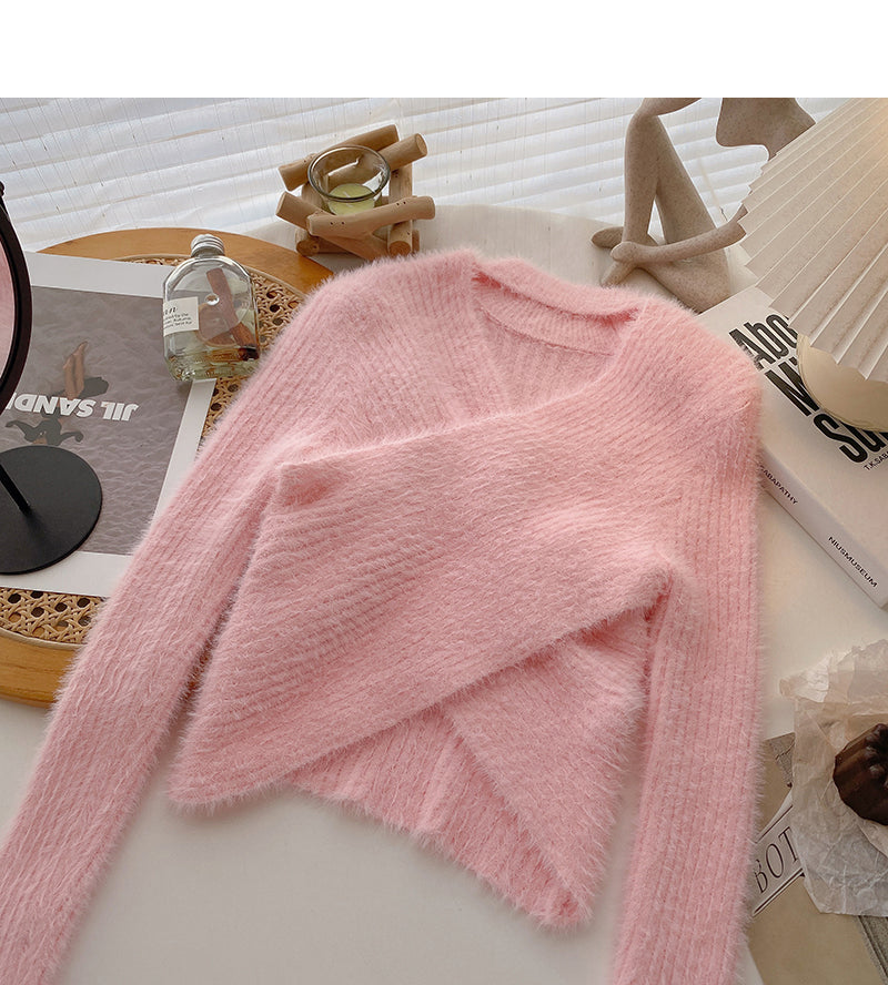 Fashion cross short long sleeve top  6165