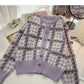 Small fragrance retro color matching thousand bird lattice long sleeve top  5942