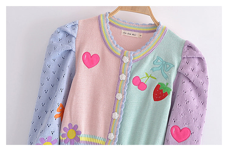 Fruit love embroidered knitted cardigan sweater coat  7310