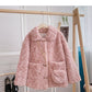 Korean thickened loose lamb wool one-piece coat small ox horn button top  6226