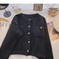 Solid gold round neck sweater small fragrance single breasted top  6166