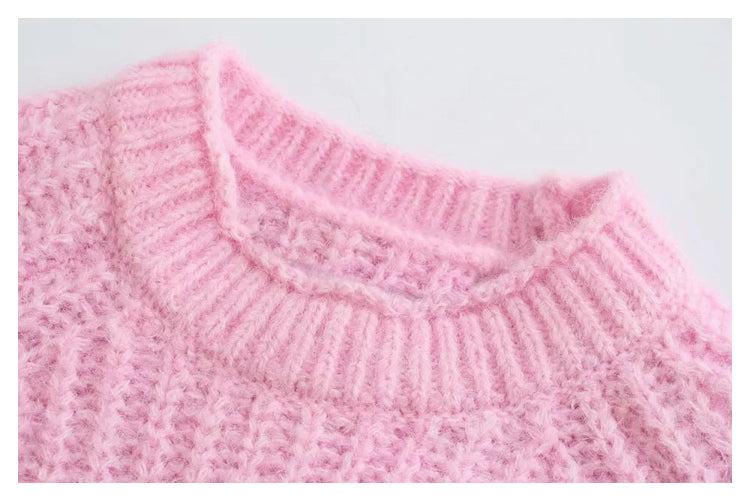 New sweet loose pink spike knit sweater  7316