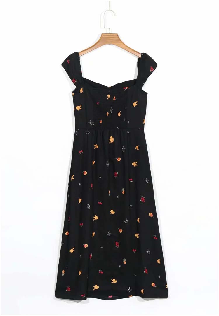 Romantic and fresh pastoral printed skirt, simple and slim  7122