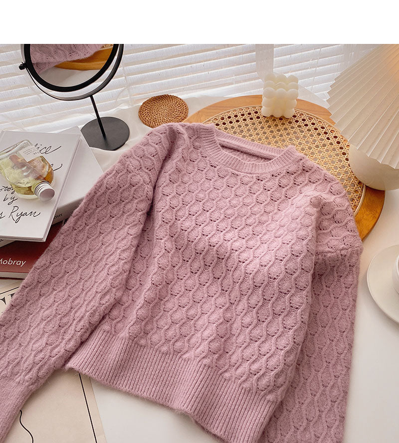 Pull coréen à manches longues et col rond, haut de couleur pure 5863