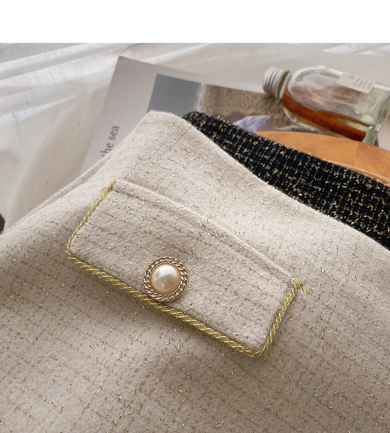 Koreanischer eleganter Retro-Perlenknopf mit hoher Taille A-förmiger Rock 5533