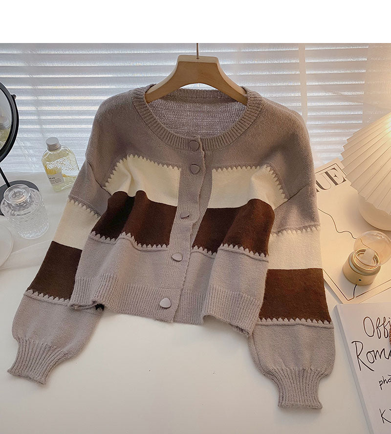 Korean minority retro single breasted round neck sweater  5862