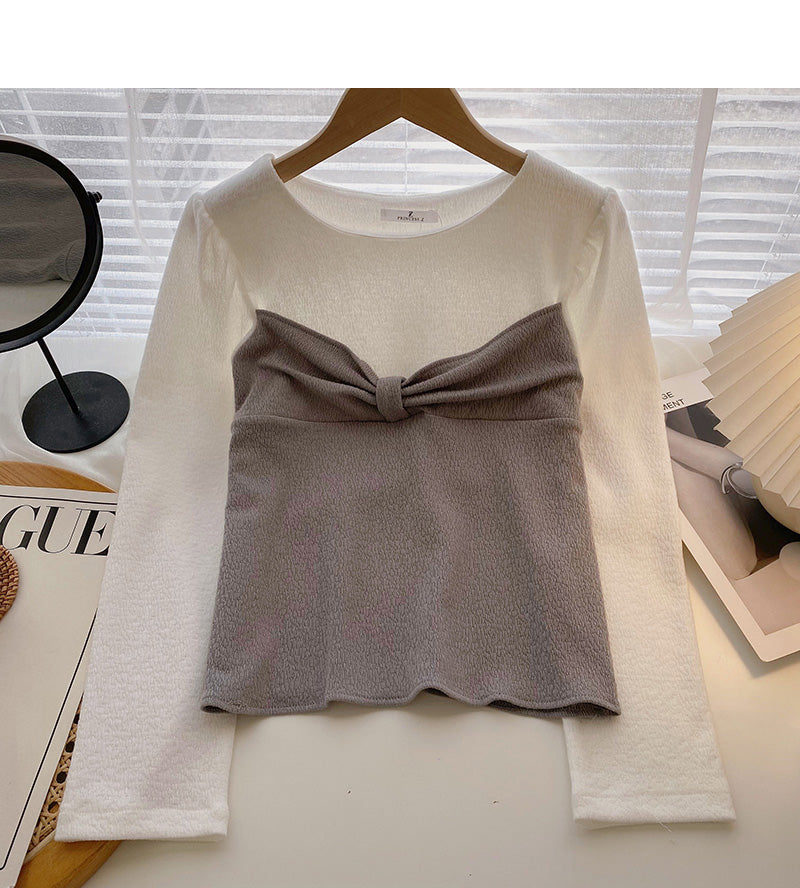 Koreanisches schmal geschnittenes französisches Retro-Color-Blocking-Kurzarmhemd 6329