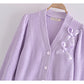 Bow embroidery V-neck knit cardigan  7293
