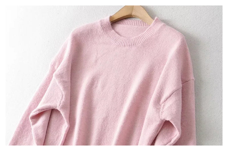 Lazy style sweater loose round neck simple long sleeve sweater  7439