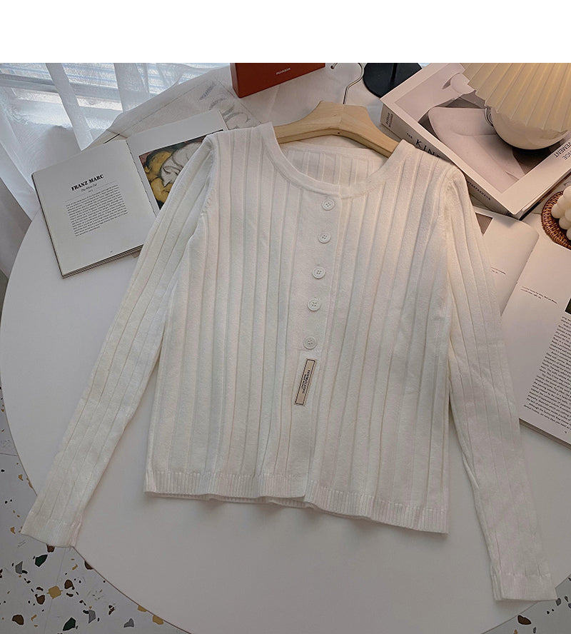 Einreihiger einfarbiger Pullover mit langen Ärmeln 6555