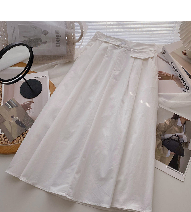 New Korean high waist thin solid color medium and long skirt  5826