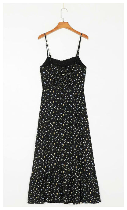 Robe de vacances slim à col en V et motif floral rétro Little Daisy 7033