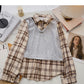 Hong Kong style leisure Plaid long sleeve top  6337