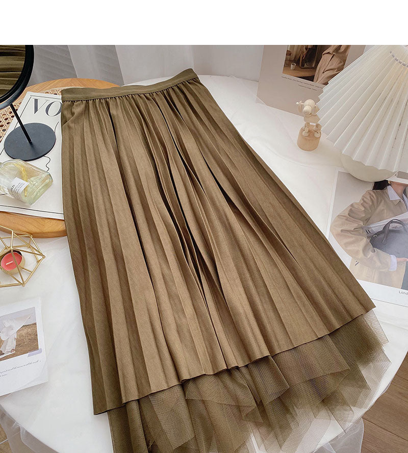 Niche design Vintage high waist A-line skirt with mesh  5787