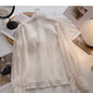 Stitched lace stand collar Long Sleeve Shirt  6396