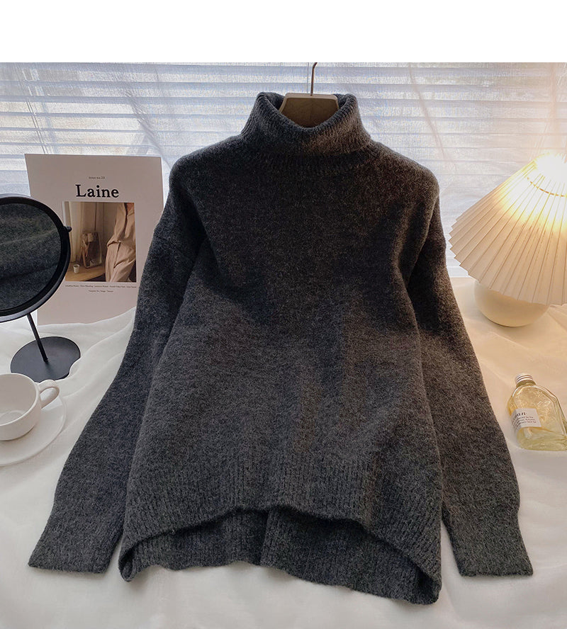 High neck sweater retro minority long sleeve Pullover loose top  6562