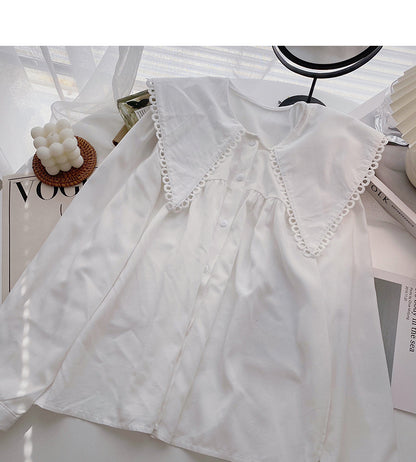 Lace design sense of foreign style aging doll collar top  6305