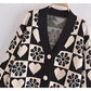 Hochwertige Jacquard-Strickjacke mit V-Ausschnitt und langen Ärmeln 7266