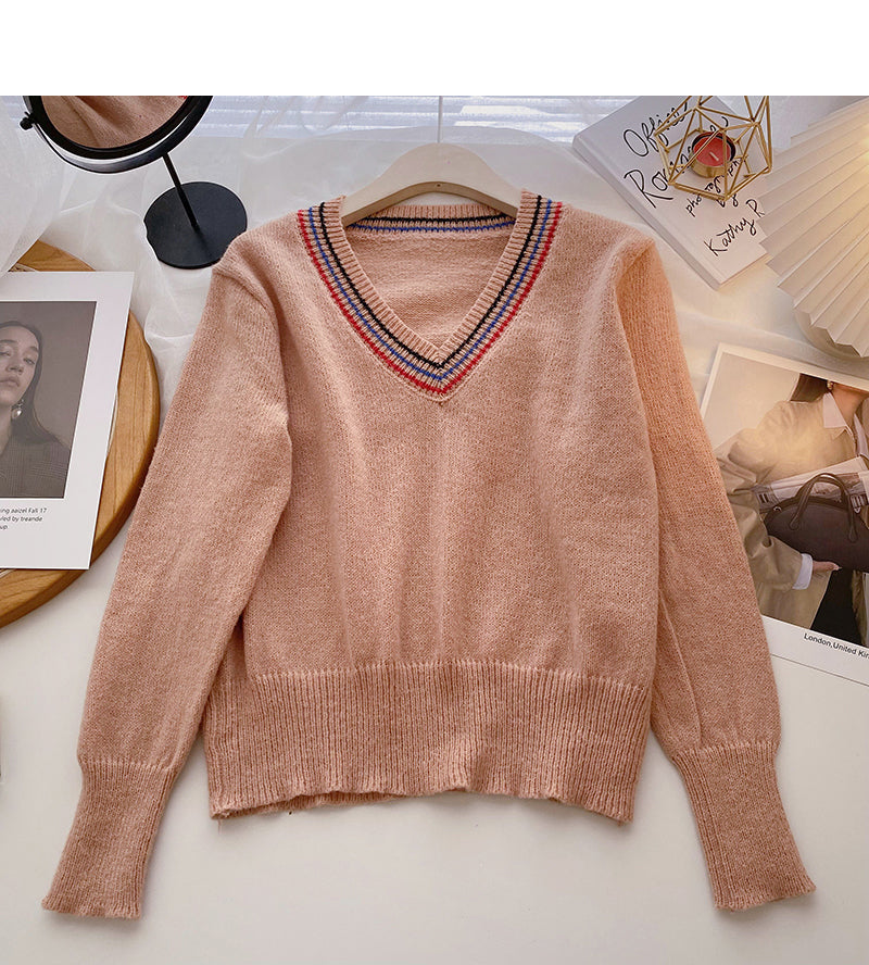 Knitted sweater women's retro fashion versatile  6164