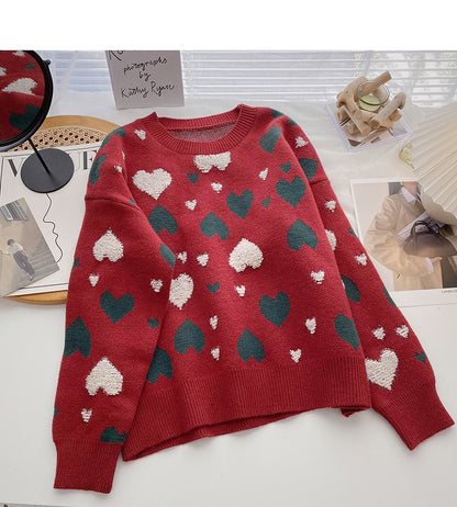 Haut ample à manches longues avec motif rétro en jacquard Love 6159