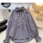 Vintage bandage Lapel slim design long sleeve top  6307