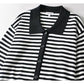 Korean Vintage striped sweater loose sweater coat  7450