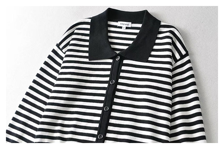 Korean Vintage striped sweater loose sweater coat  7450