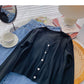 Temperament V-neck short long sleeve versatile top  6464
