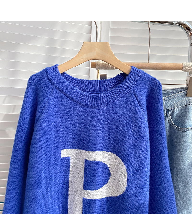 Lazy Langarm-Pullover aus Buchstaben-Jacquard 6189
