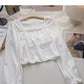French Vintage Square Neck Long Sleeve Shirt  6368
