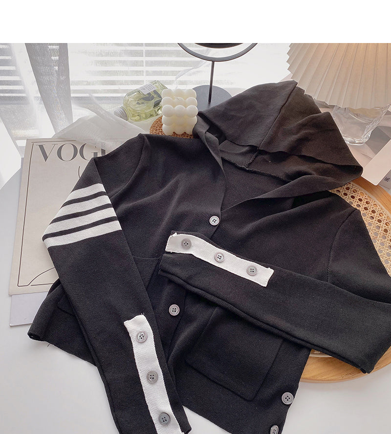 Knitwear Casual Short Hooded Coat long sleeve top  6453