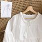Jacquard cut-out lace up long sleeved shirt with ear edge collar  6230
