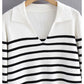 Minority retro lazy black and white striped sweater knitwear female  7493