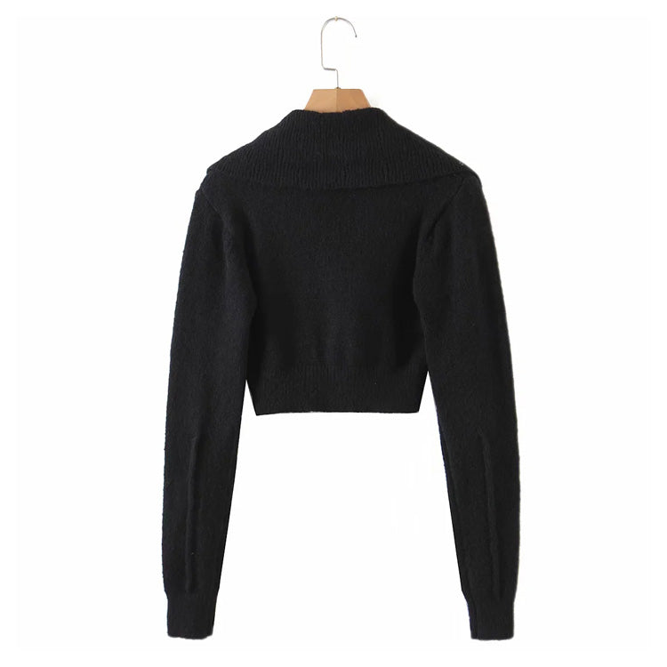 New women's fashion versatile Vintage large lapel knitted cardigan  7235