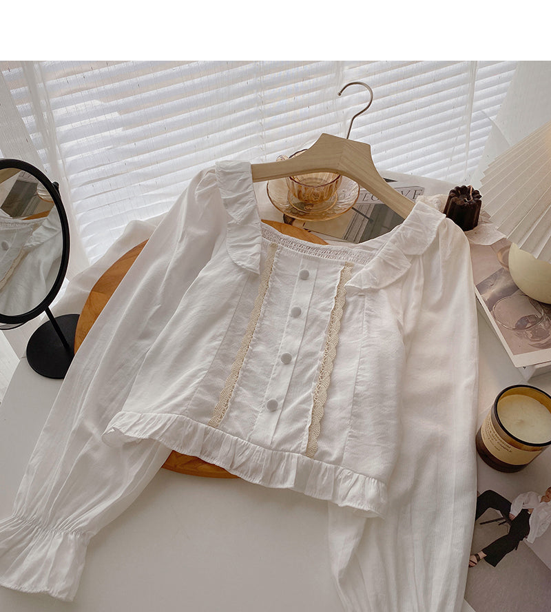 Design sense niche shirt slim French flare sleeve top  6420