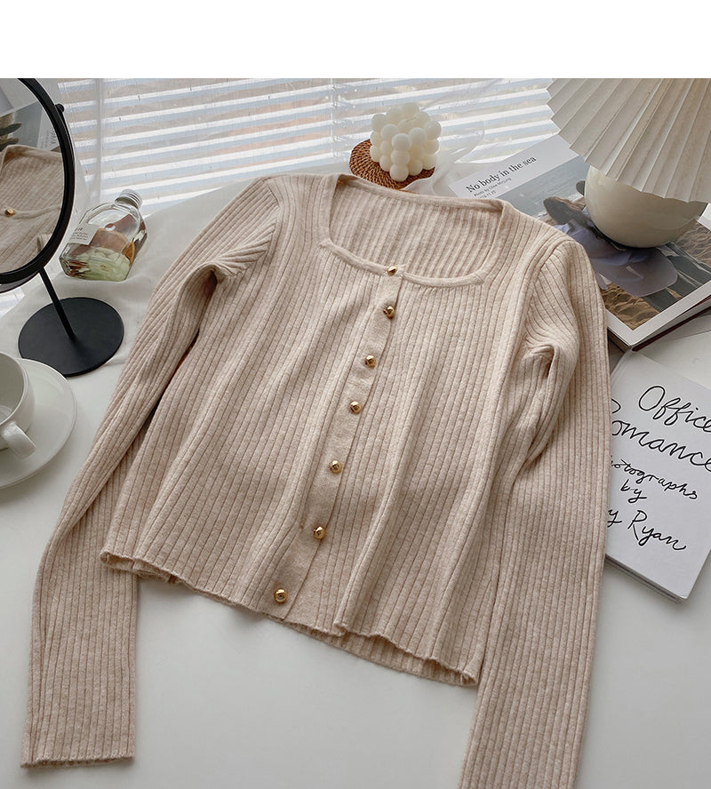 Long sleeve Pullover small square neck sweater  6636