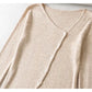 V-neck button irregular slim long sleeved sweater  7465